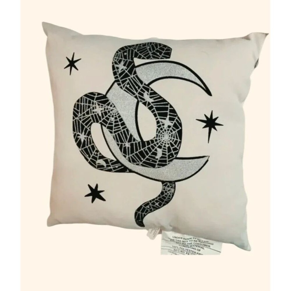 Target Glitter Snake Spiderweb Throw Pillow Black White 12x12 NWT